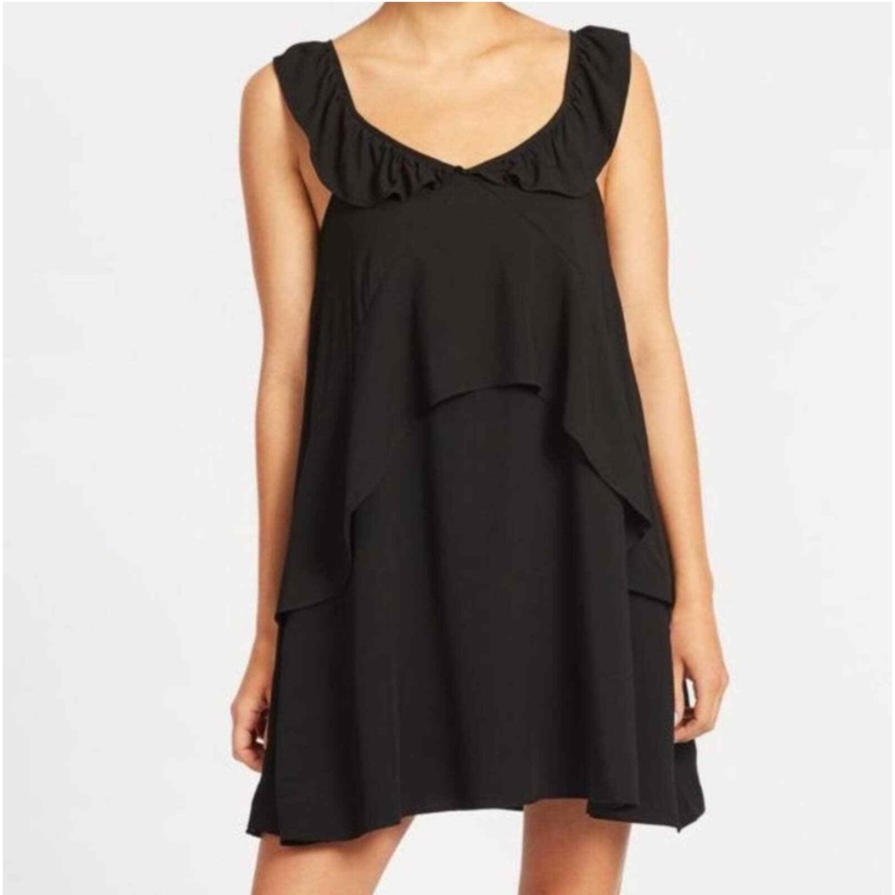 EVEREVE J.O.A Olivia Ruffle flutter sleeve a-line mini little black dress
